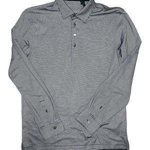 THEORY Long-Sleeve Polo Shirt in Striped Cotton Blend